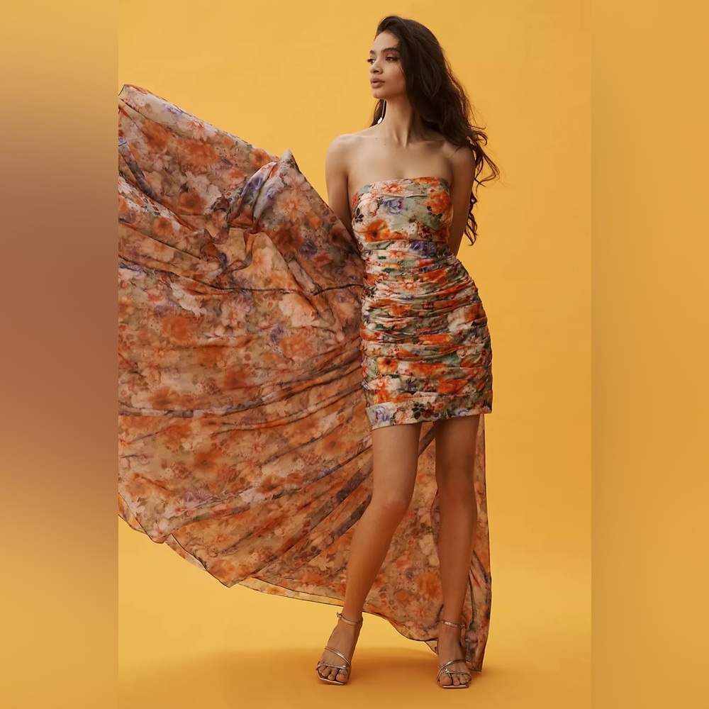 Anthropologie Geisha Designs Strapless Train Floral Mini Dress